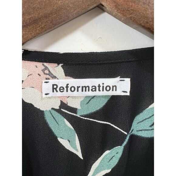 Reformation Women's Floral Cocktail Midi Dress‎ Size S 2 Black Pink Sheer Fairy - Picture 4 of 10